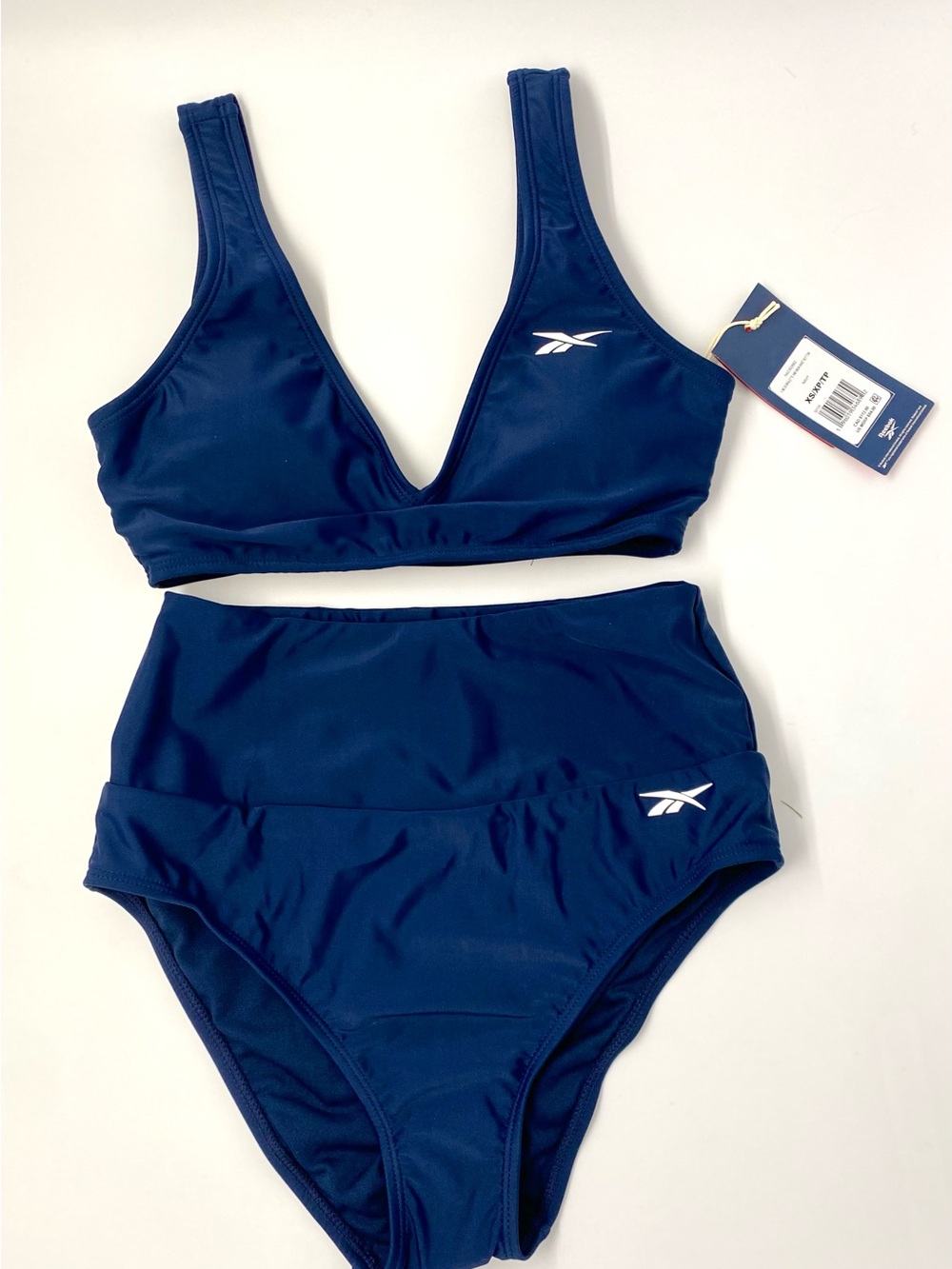 NWT Reebok Deep Navy Blue V‑Neck Two‑Piece High‑Waist Bikini Set - XS